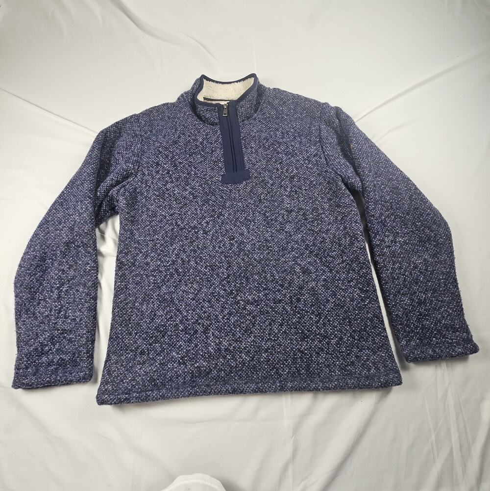 Mens S Navy Blue Textured Fleece 1/4 Zip Pullover Sweater by Orvis